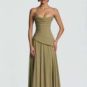 Elegant Olive Green Strapless Dress